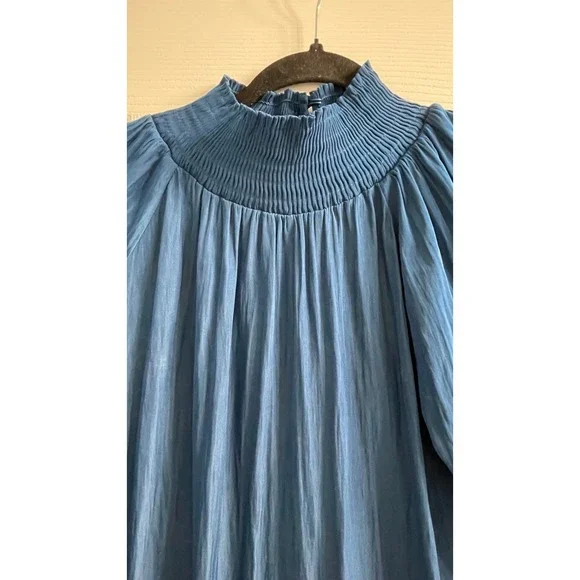 Chicos Peacock Blue Women's Long Sleeve Top High Mock Neck Size 2 - Picture 3 of 9